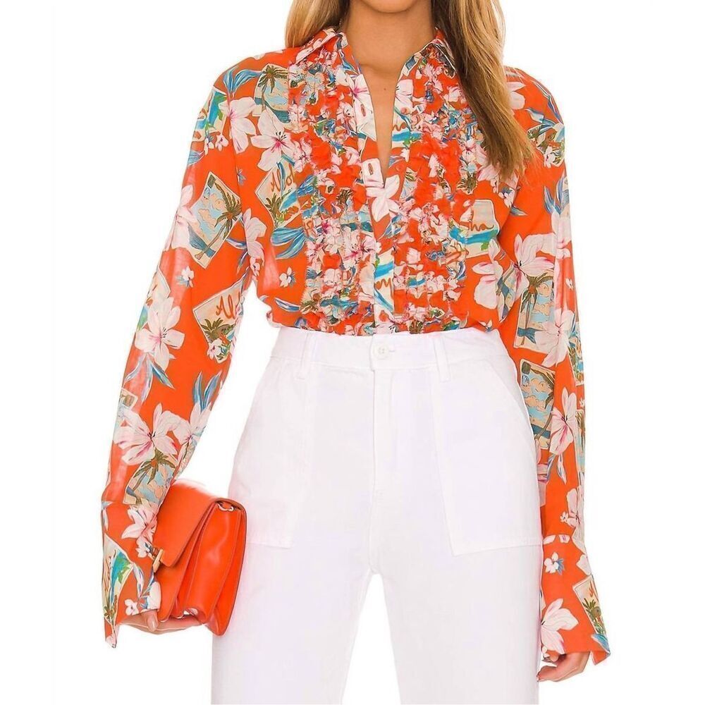 NWT - Le Superbe Kahuna Tux Shirt In Red Aloha Long Sleeve Button up MSRP $295